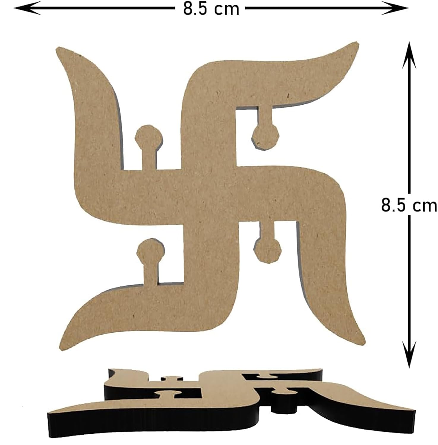 Cardboard swastika symbol with measurements on a white background