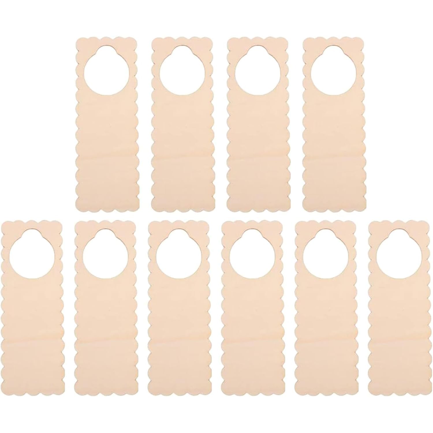 Beige door hangers with scalloped edges on a white background