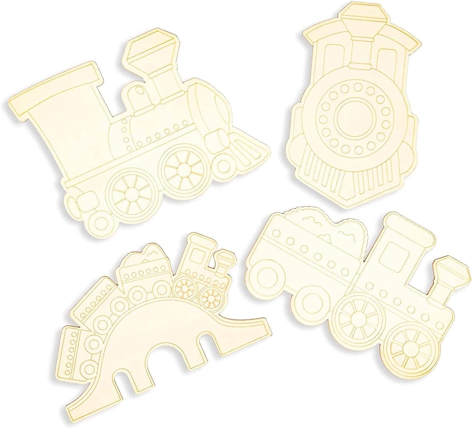 Four train-shaped cookie cutters on a white background