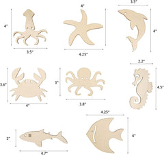 Set of wooden sea creature shapes with dimensions
