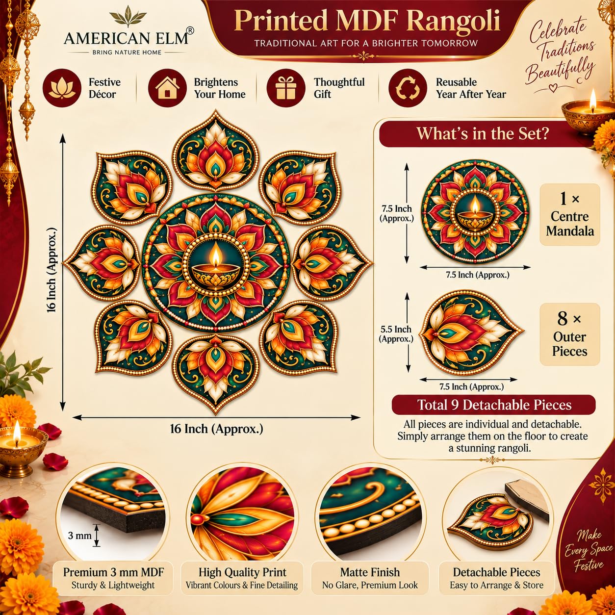 decorative rangoli pieces for Diwali