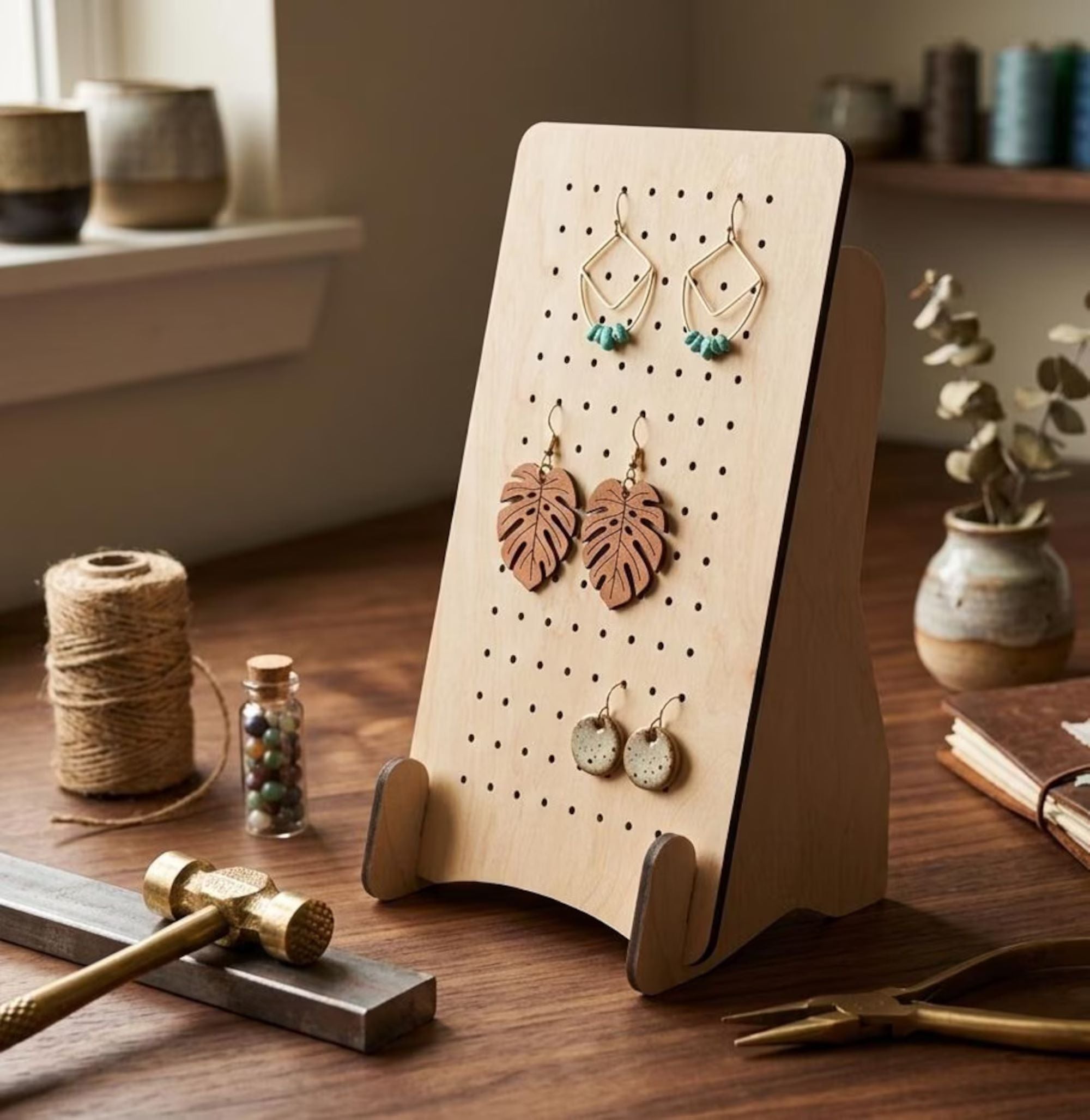 rustic wooden jewelry holder