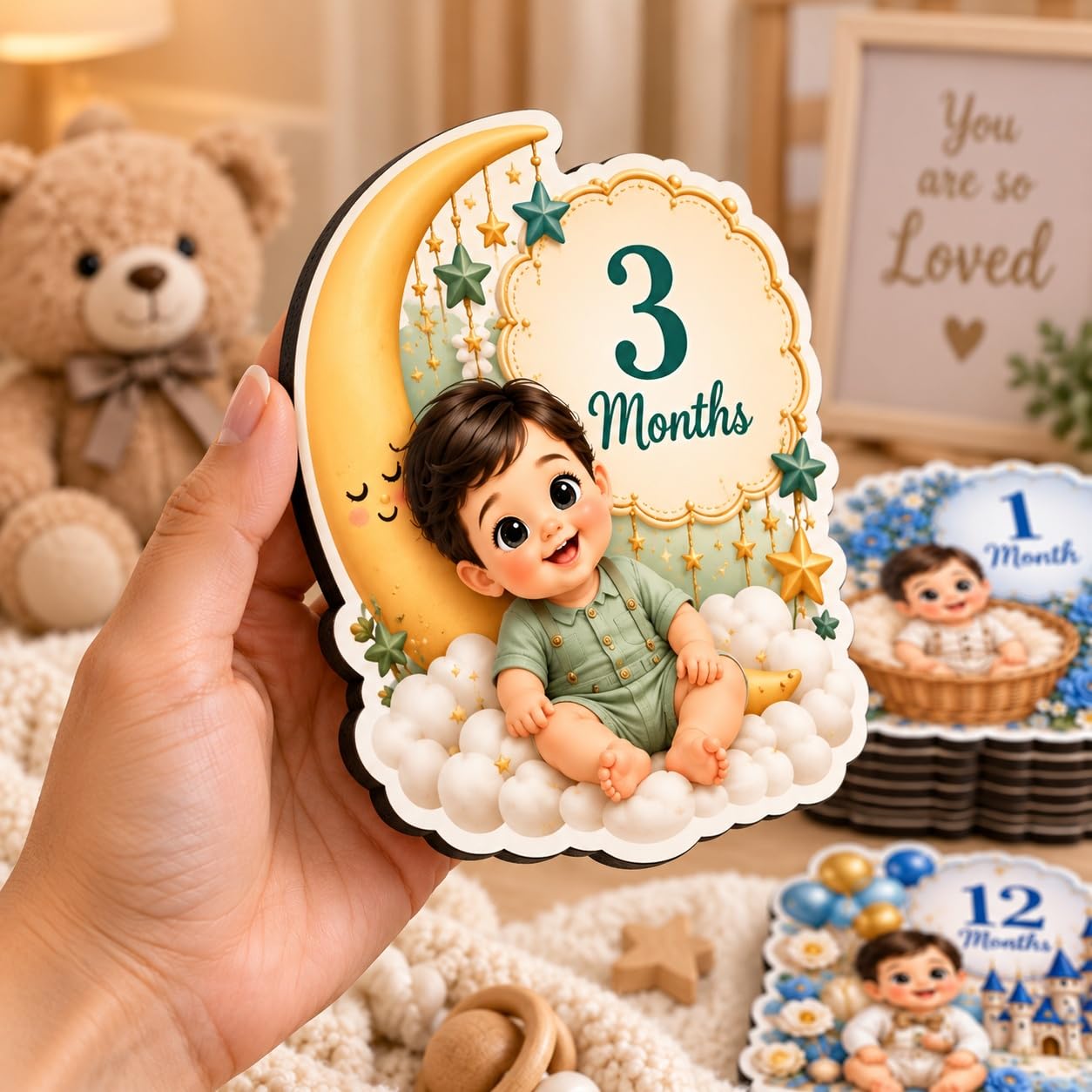 Wooden milestone markers for baby photoshoot