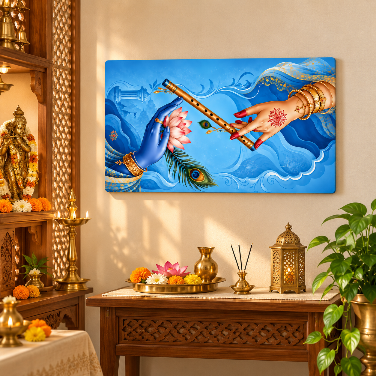 traditional Krishna flute wall hanging for home