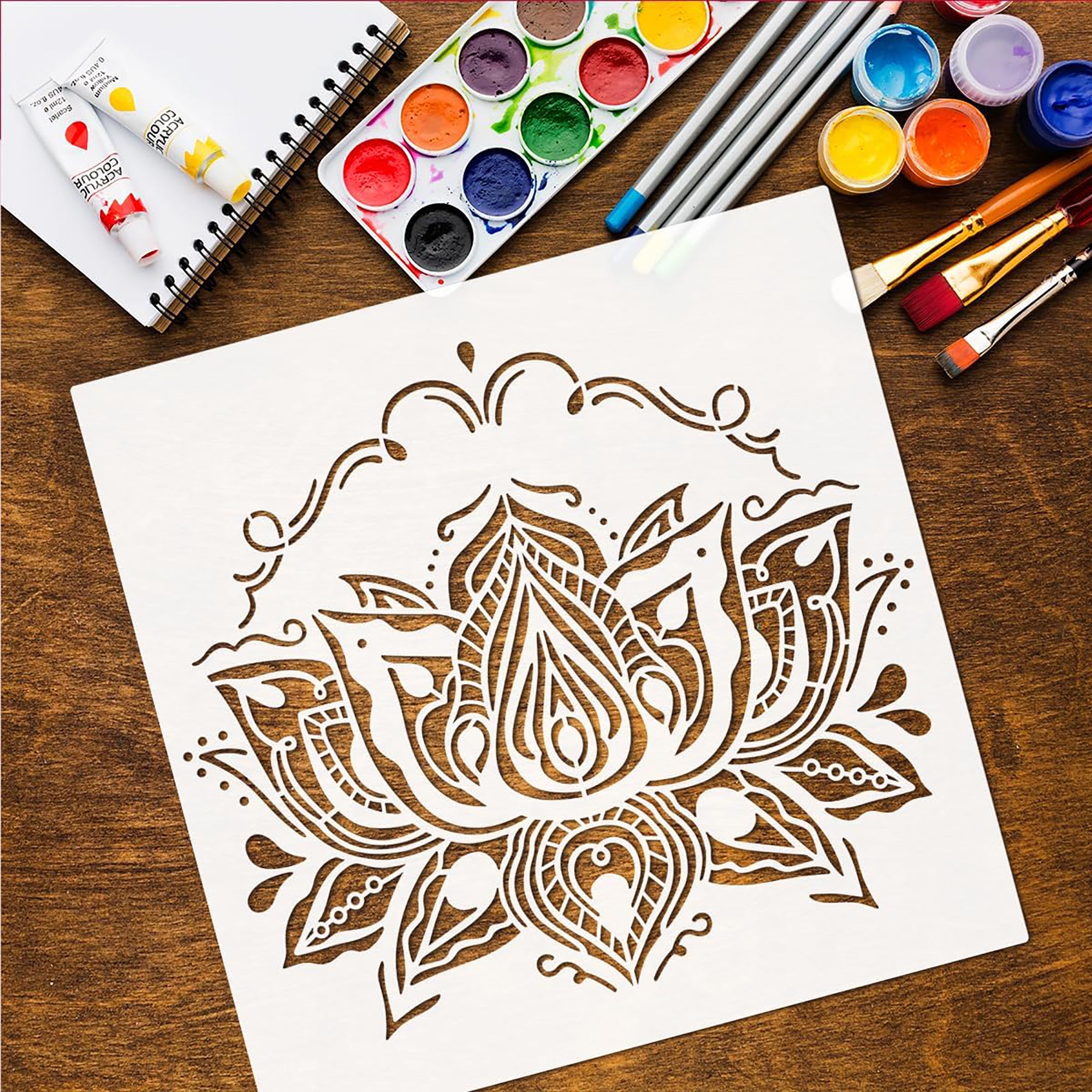 lotus flower painting stencil for wood fabric and canvas