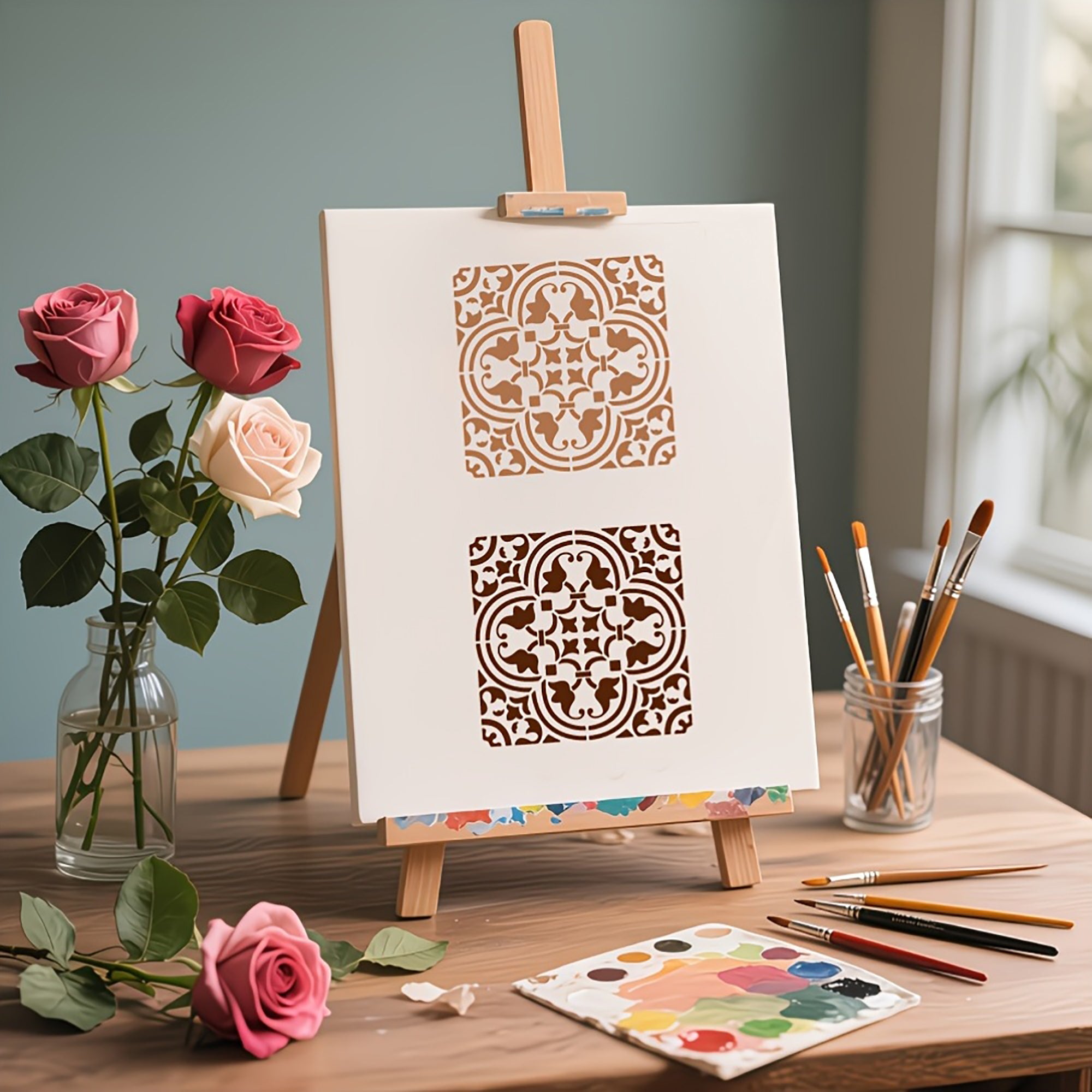 geometric painting stencil for diy home decor crafts