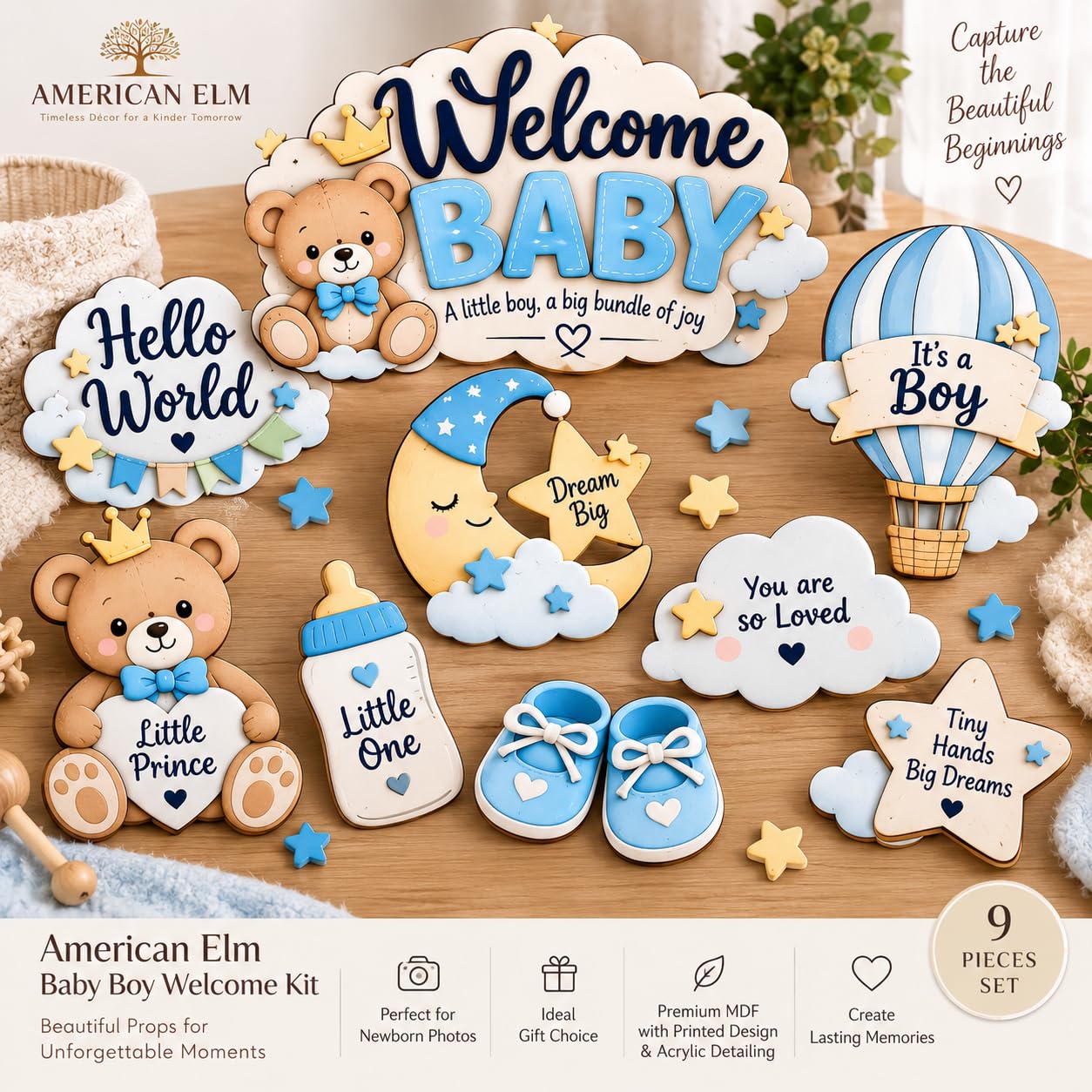 Baby milestone photography props wooden set