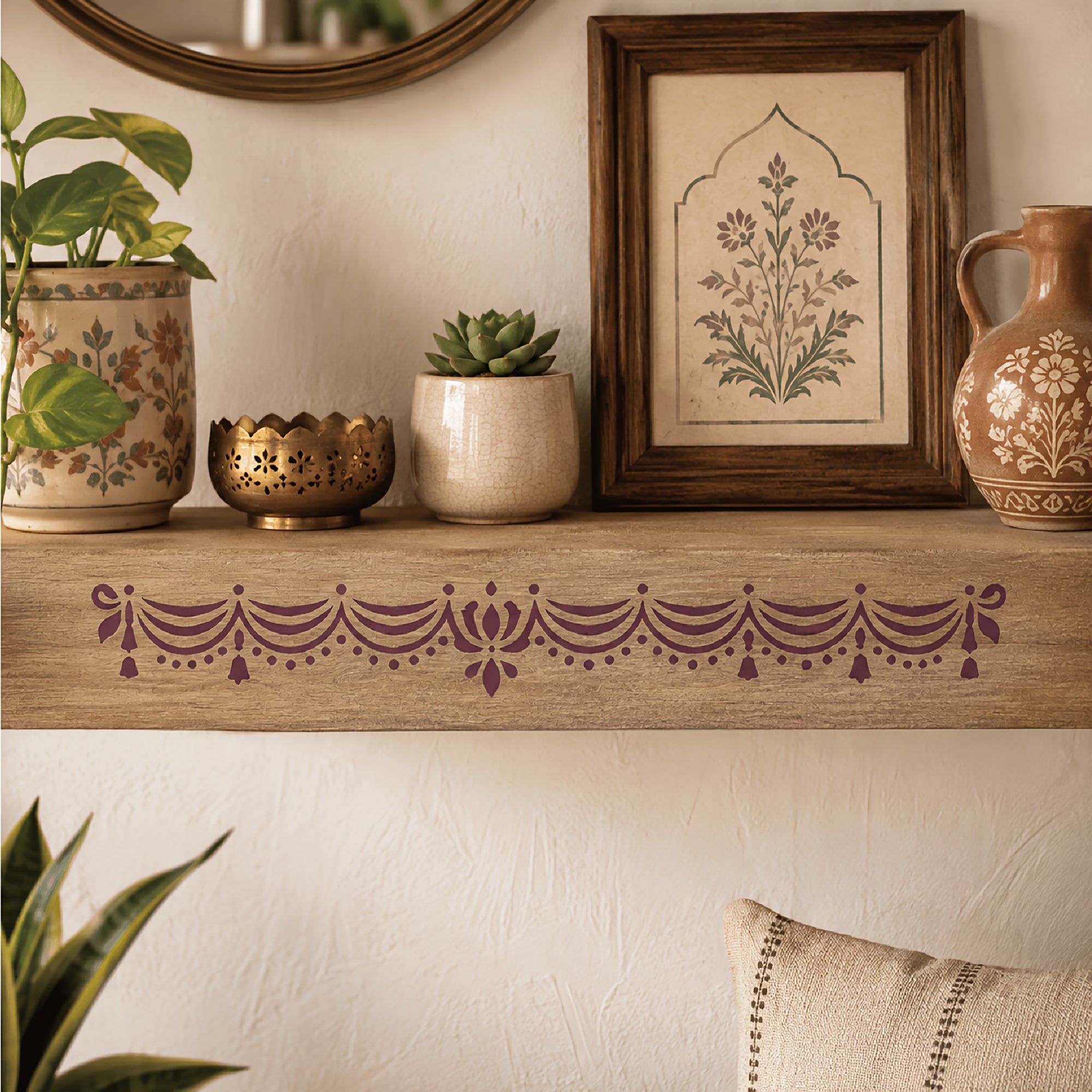 lotus paisley stencil for diwali home decoration