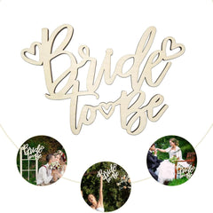 Decorative sign with 'Bride to be' text and photo holders on a white background