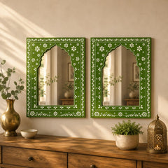 rajasthani green jharokha acrylic mirror wall hanging