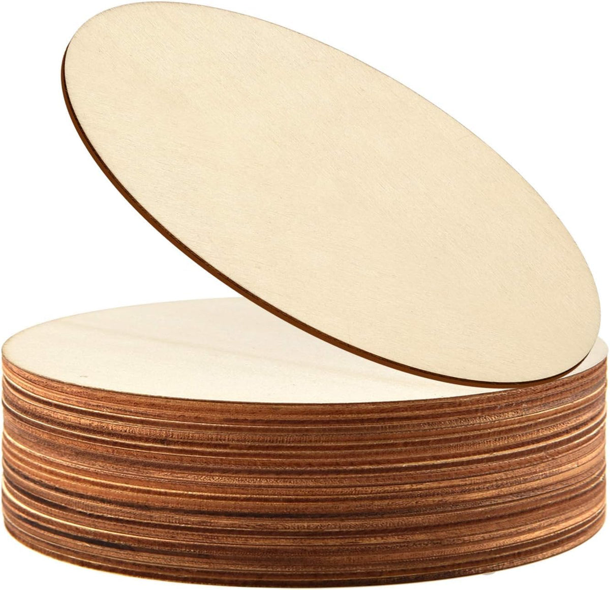 Stack of wooden coasters with a lid on a white background