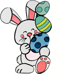Cartoon bunny with Easter eggs on a white background