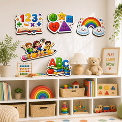ABC numbers shapes rainbow wall decor