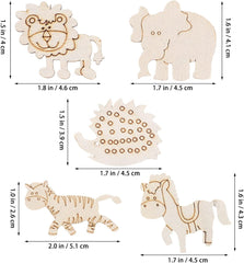 Wooden animal cutouts with dimensions labeled