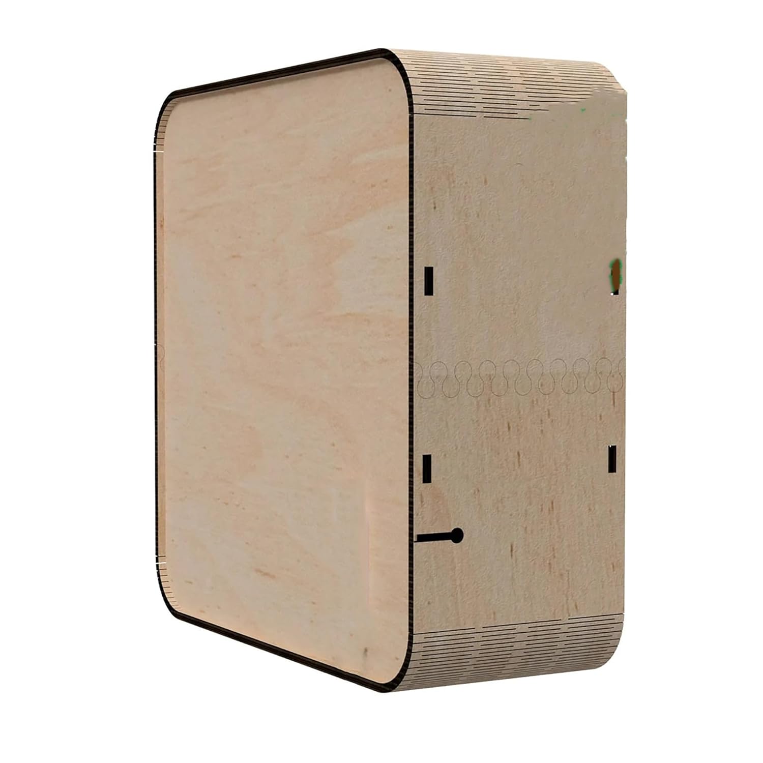 Wooden cube with a textured surface on a white background