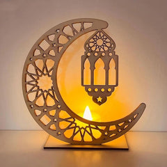 Cliths Ramadan Mubarak Wooden Moon & Star Decor Islamic Eid Al Adha Ornament Muslim Festival