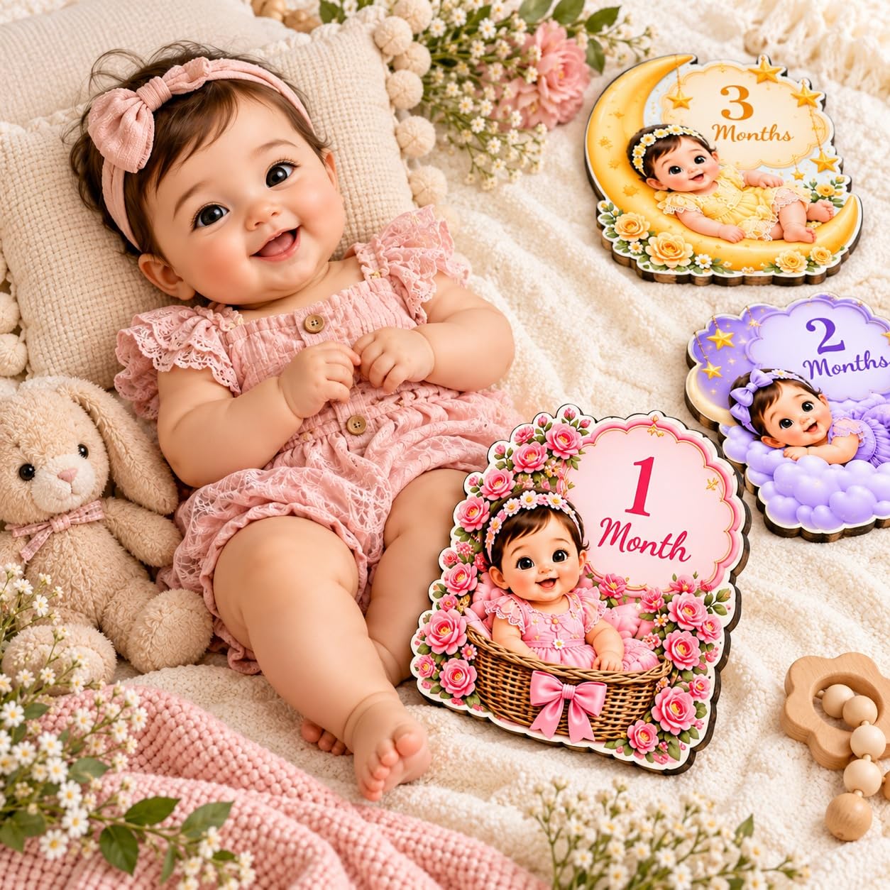 Monthly baby milestone props for home photography