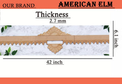 Measurement chart for American Elm wood with dimensions on a white background