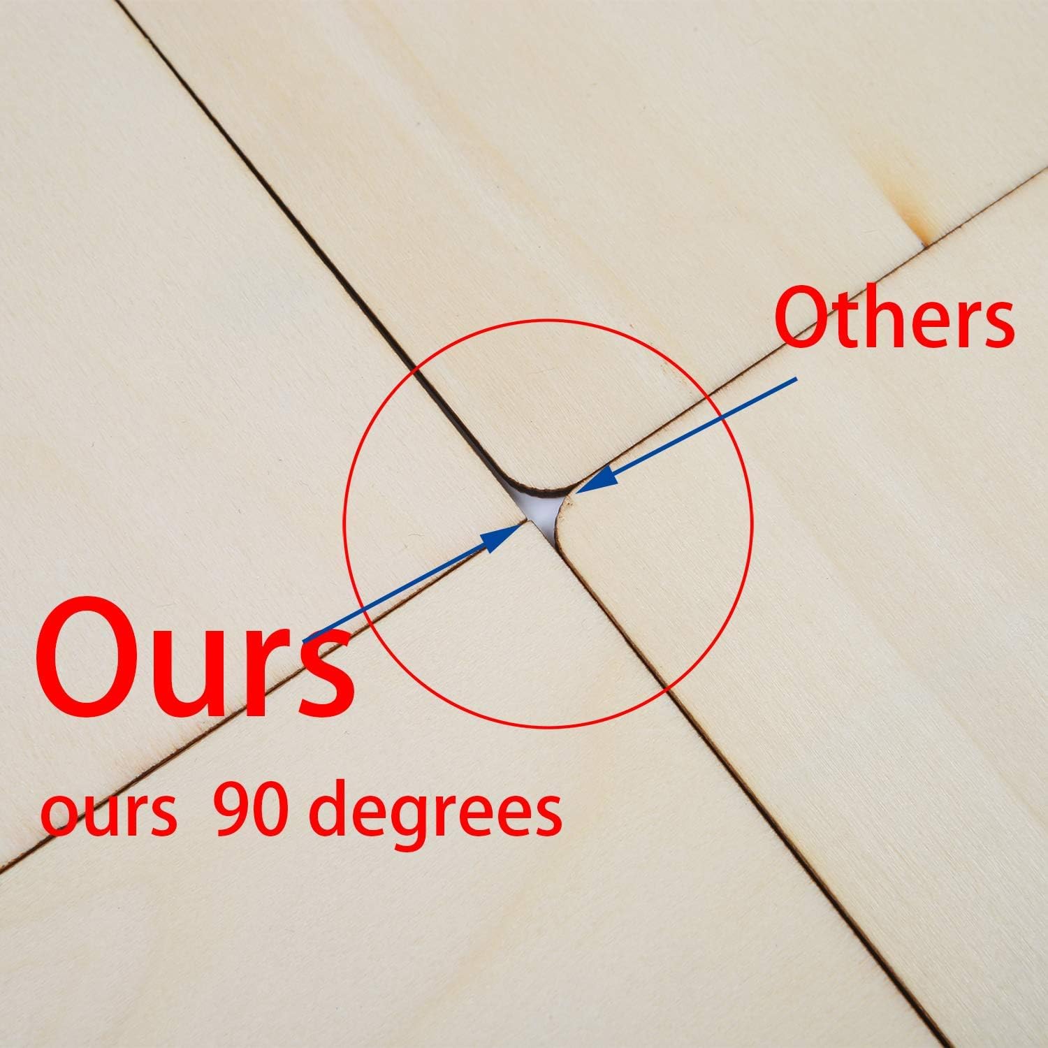 Close-up of tiled floor with lines indicating 'Ours' at 90 degrees and 'Others' at an angle.