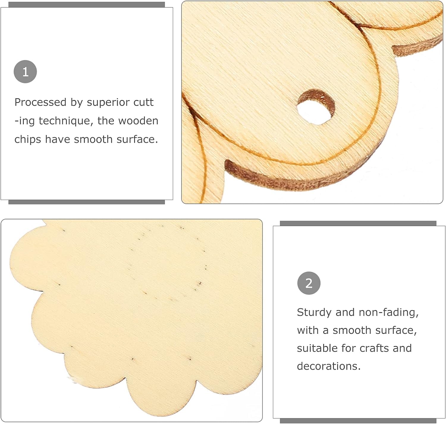 Wooden chips with smooth surface and sturdiness, suitable for crafts and decorations.