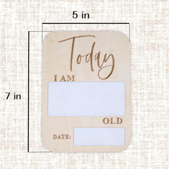 Measurement chart of a wooden plaque with text and space for writing, on a textured beige background.