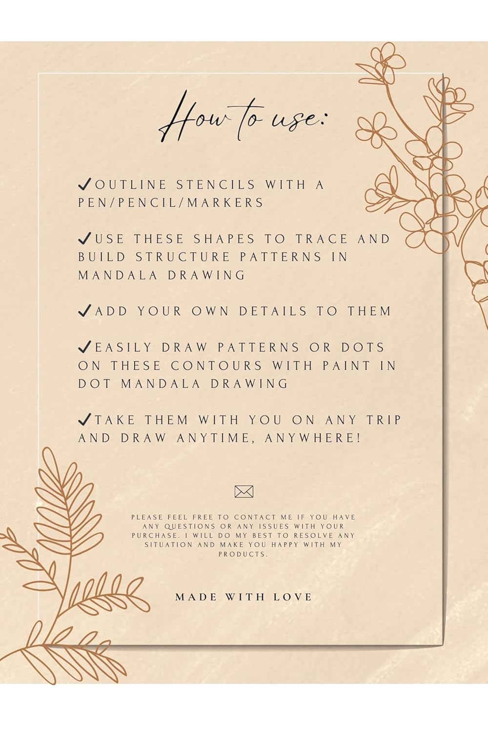 Instructions for using stencils with floral designs on a beige background