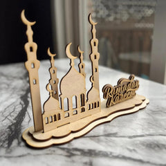 Cliths 3D Mosque Wooden Table Sign Eid Mubarak Centerpiece Islamic Ramadan Home Decor