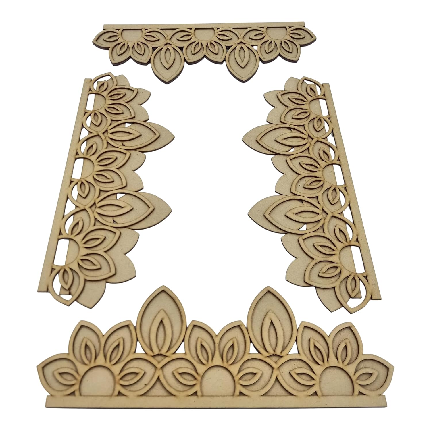 Set of wooden letter 'A' with floral cutouts on a white background