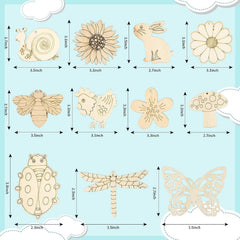 Wooden craft shapes with measurements on a light blue background