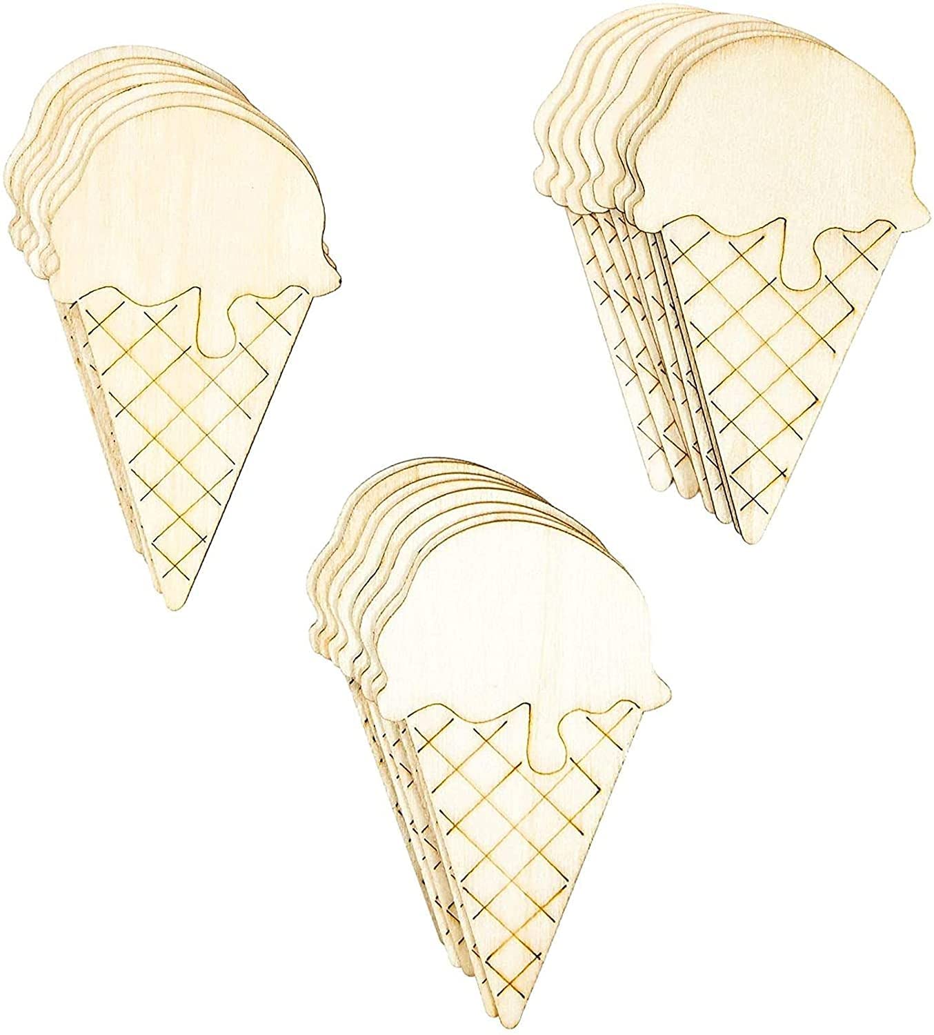 Wooden ice cream cone shapes on a white background