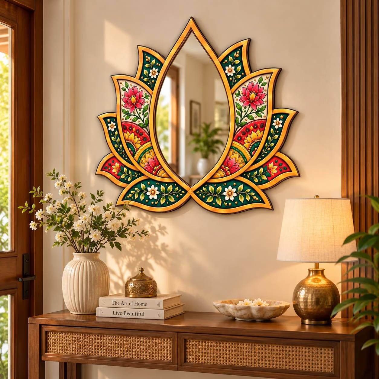 Lotus shaped decorative wall mirror