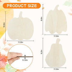 Product size chart with dimensions of a white pear-shaped item, surrounded by colorful leaves.