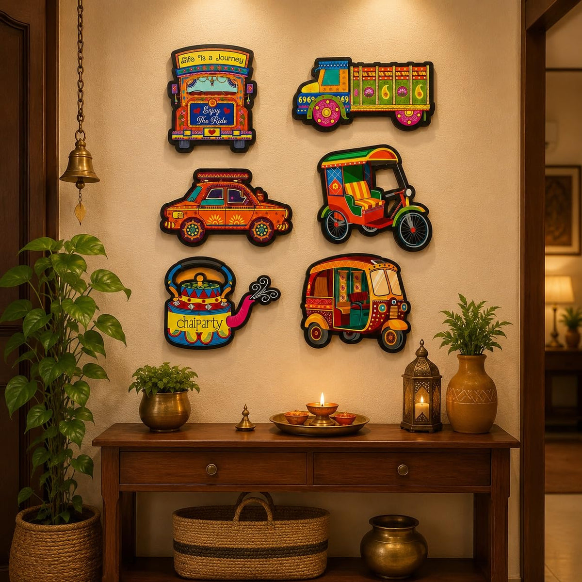 Indian folk vehicle wall decor set of 6