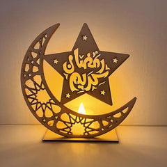 Cliths Ramadan Mubarak Wooden Moon & Star Decor Islamic Eid Al Adha Home Ornament Muslim Festival
