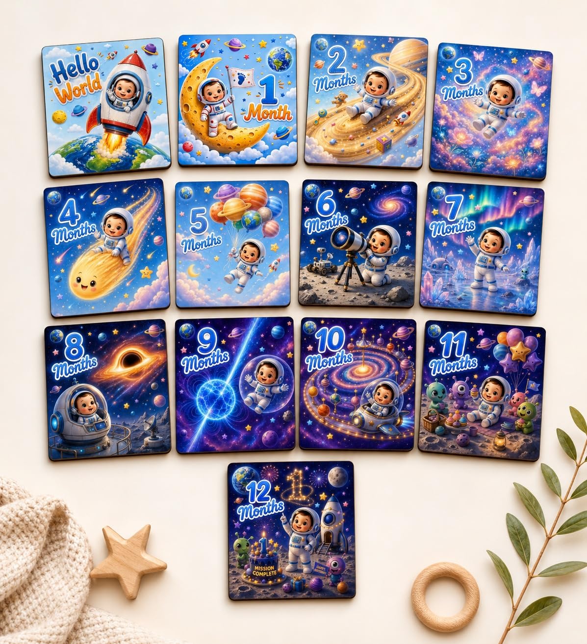 space theme baby milestone cards set of 13