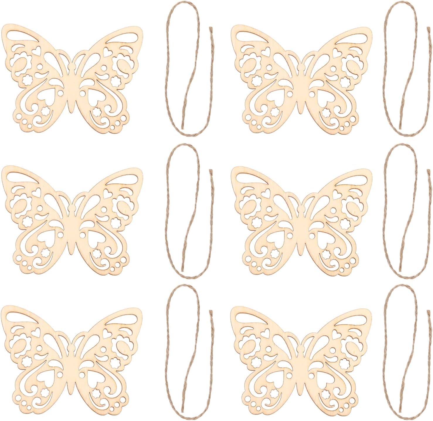 Butterfly-shaped wooden cutouts on a white background