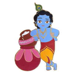 Colorful depiction of a traditional character holding a pot on a white background