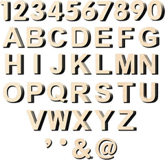 Set of wooden letters and numbers on a white background