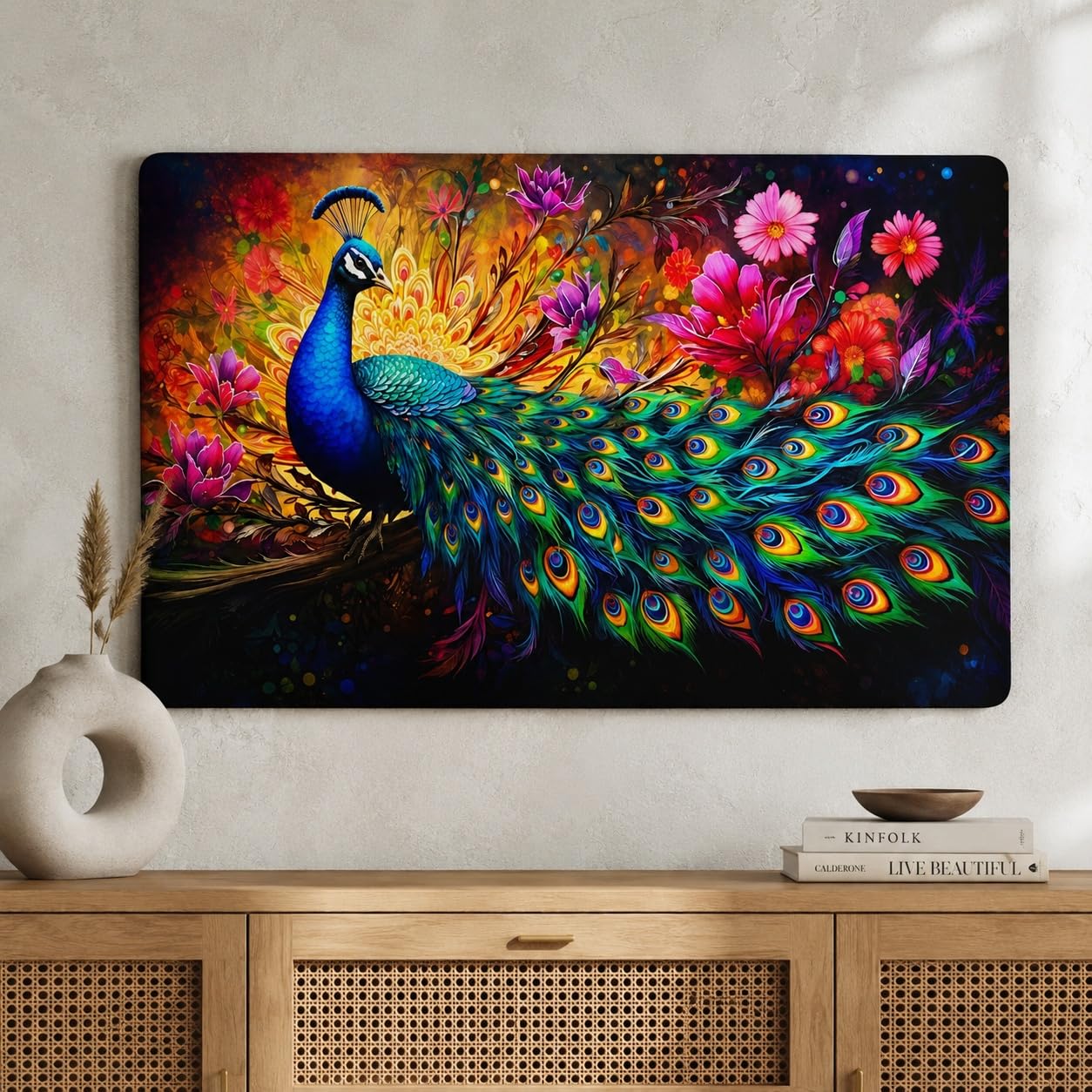 vibrant peacock artwork for home