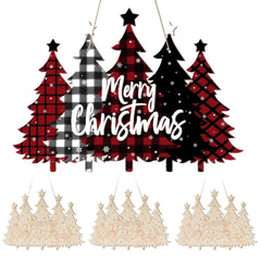 Decorative Christmas tree ornament with plaid patterns and 'Merry Christmas' text on a white background.