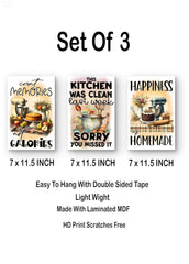 Set of three kitchen-themed posters with text and images, displayed on a white background.