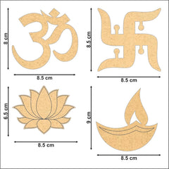 Set of four wooden cutouts with dimensions labeled on a white background