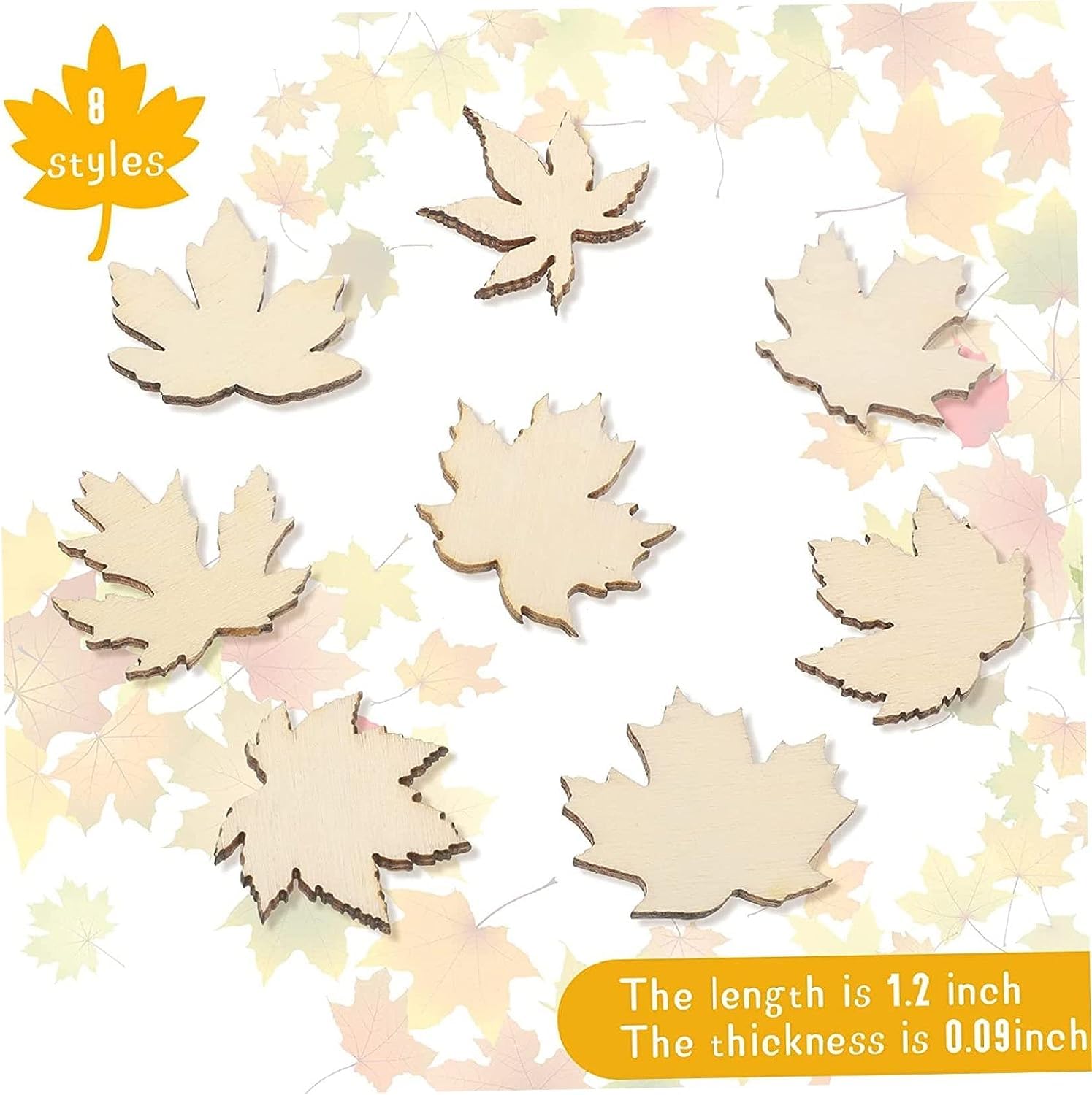 Wooden leaf-shaped cutouts with a pastel gradient background