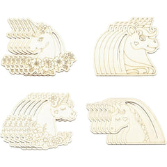 Cliths Pack of 20 Wooden Unicorn Head Cutouts Magical Craft Shapes DIY Graffiti Flower & Heart Decor Painting Blanks