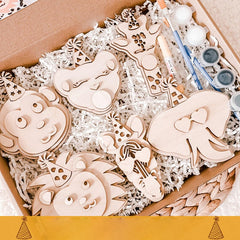 American Elm Birthday Wooden Animals DIY Craft Kit for Kids Wooden Animal Cutouts with Party Hats MDF Painting Kit for Kids, Decorating Kit