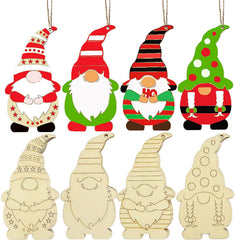 Set of colorful gnome ornaments with various designs on a white background