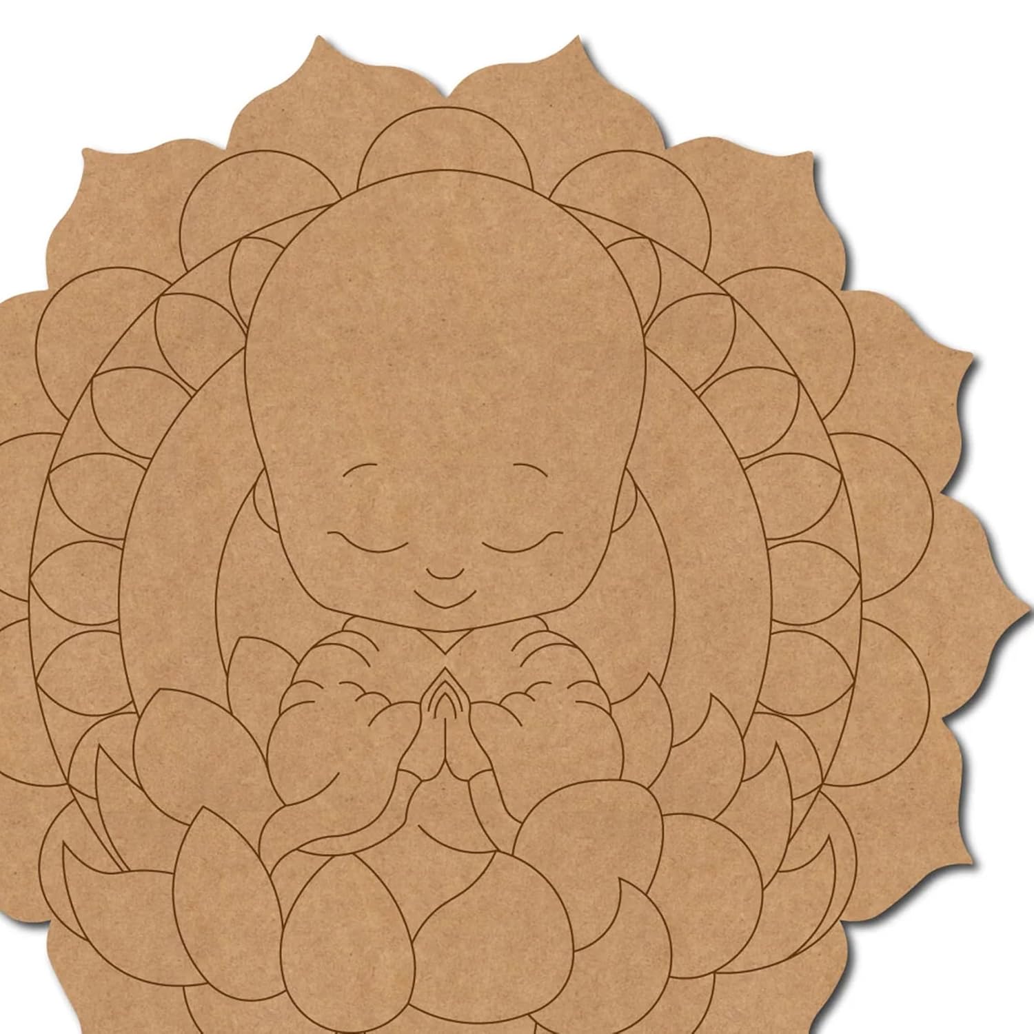 Brown paper cutout of a child holding a fox with a floral pattern