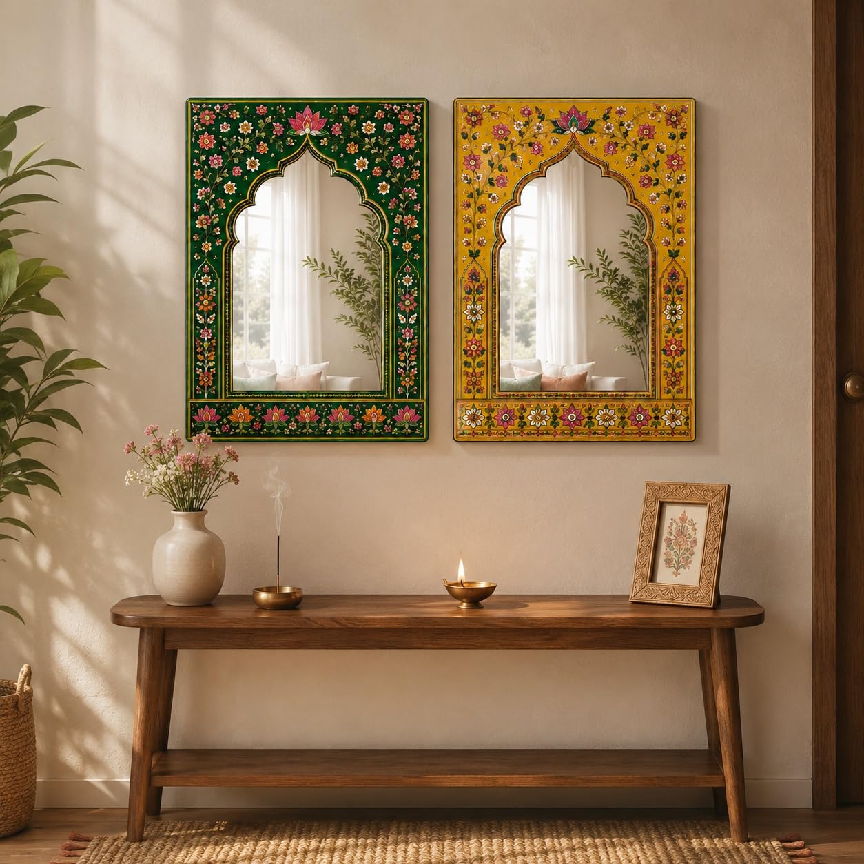 Floral Jharokha Mirror Wall Art for Home