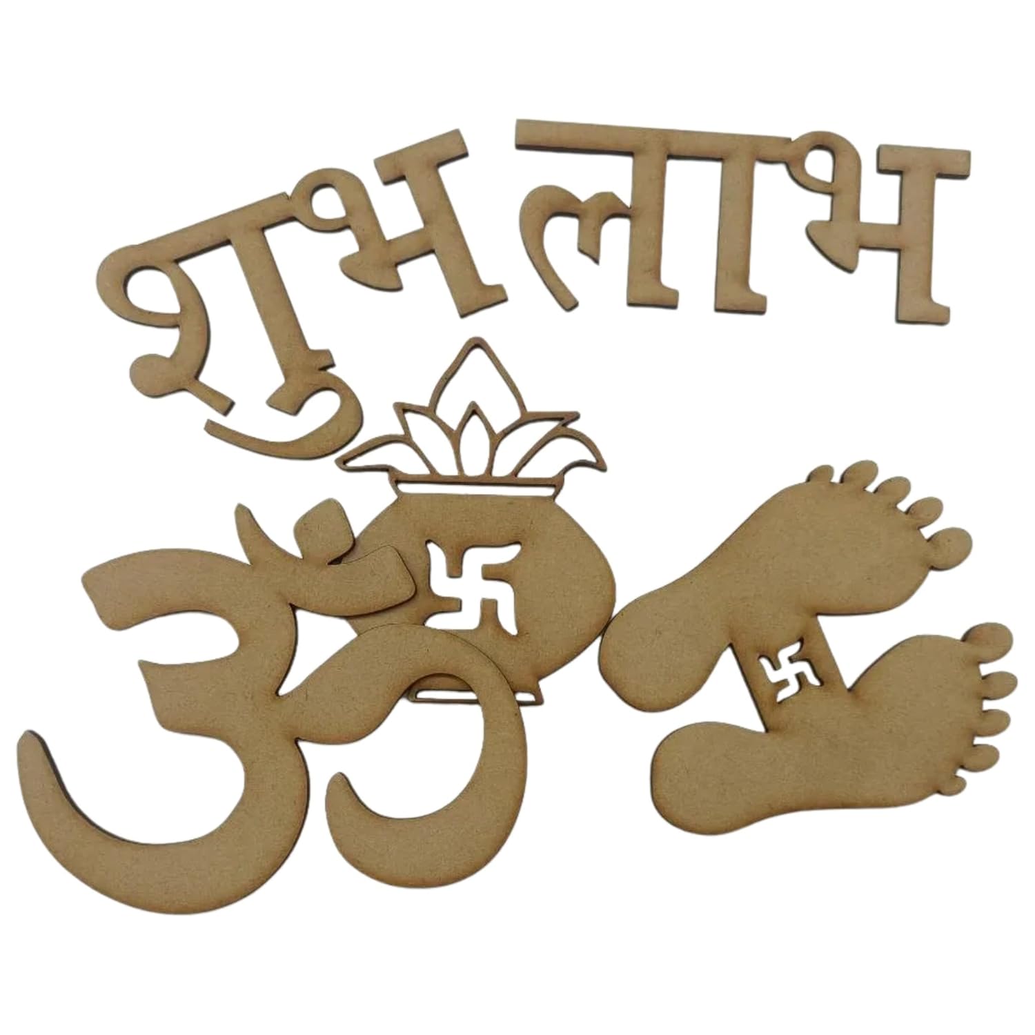 Decorative wall art with symbols and text on a white background