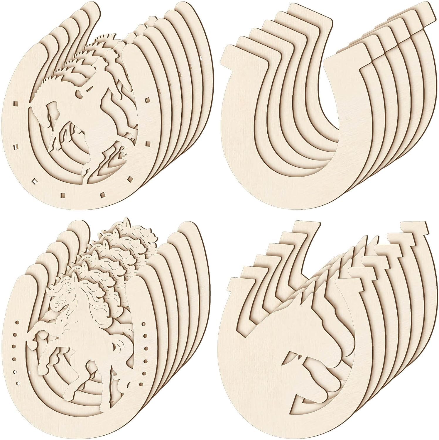 Set of wooden coasters with engraved designs on a white background